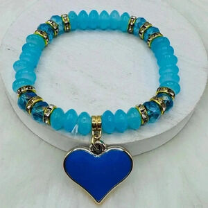 Blue Beaded Bracelet Heart Pendant Bracelet